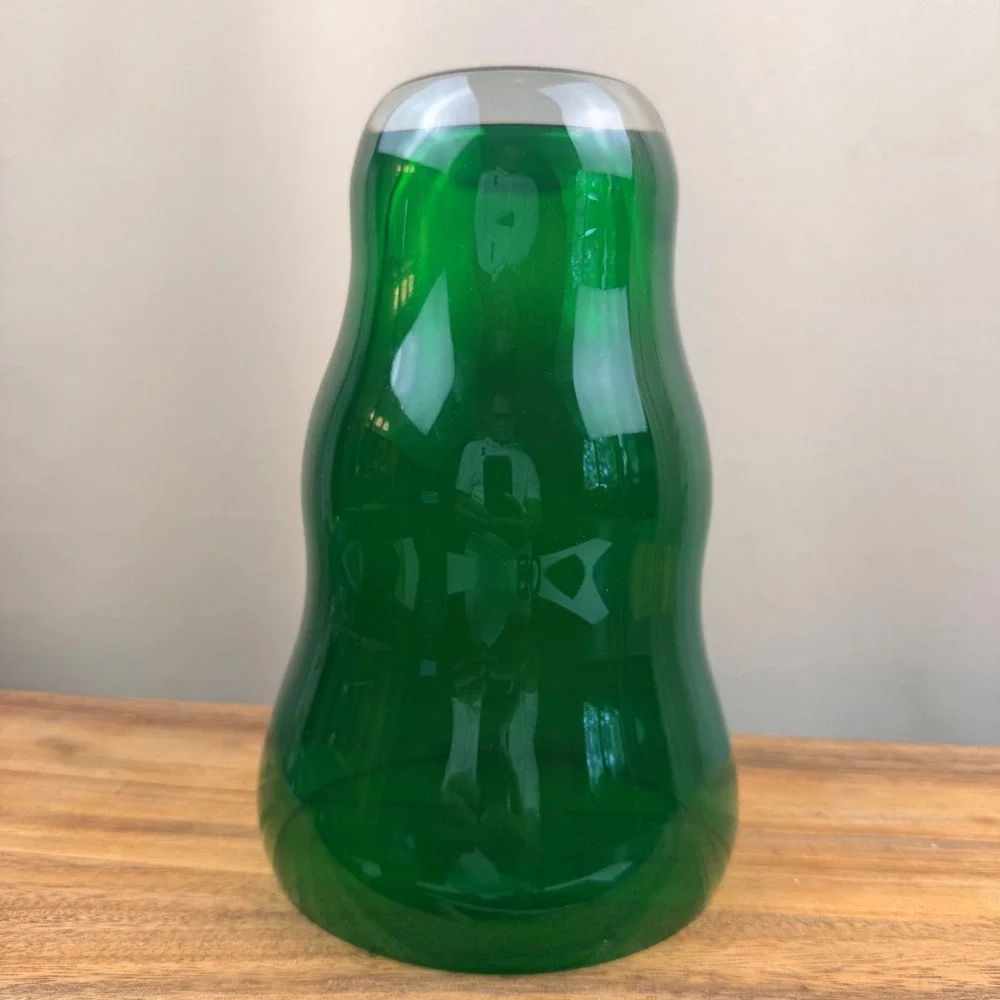 Art Deco Emerald Green Art Glass Vase Hand Blown Mid Century Modern Style 9 inch